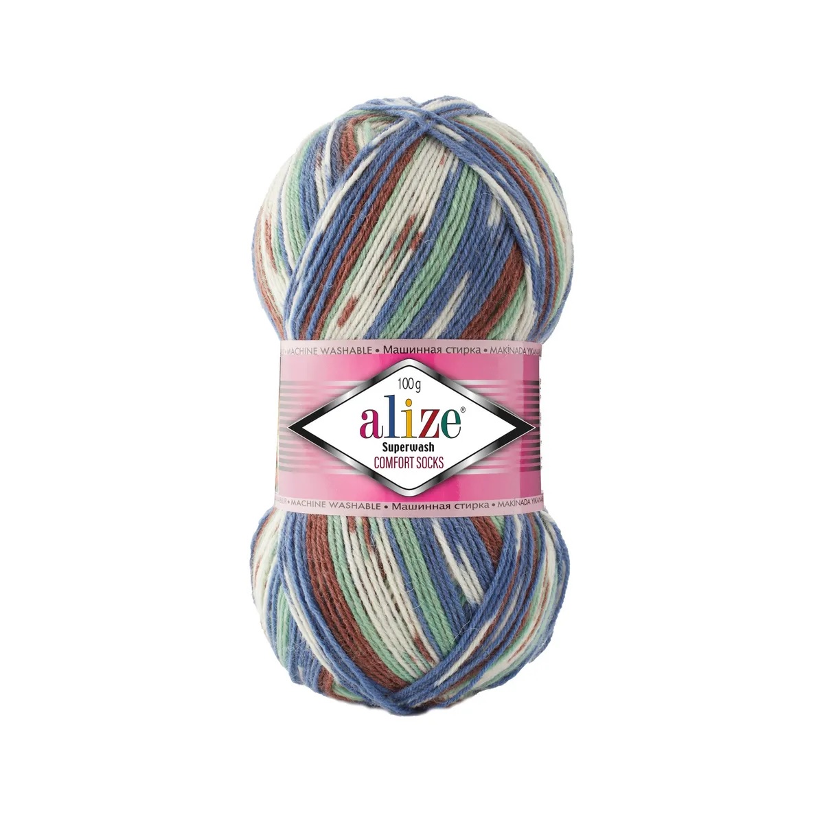 Alize Superwash 7653 синий-коичневый-салатовый