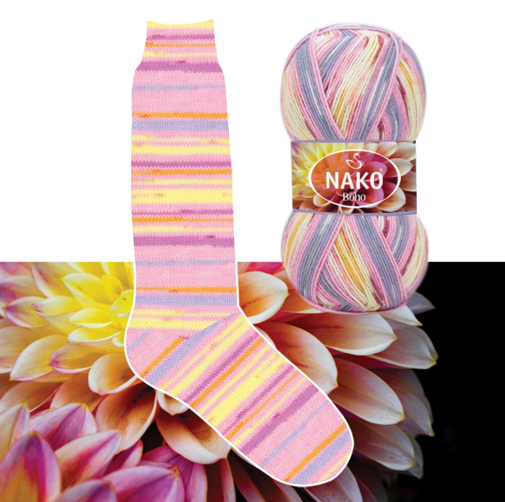 Nako Boho 82135 светло серый, розовый, желтый