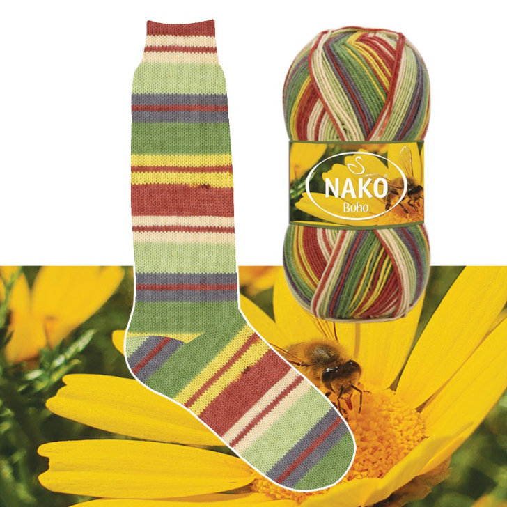 Nako Boho 82167 зеленый, желтый, темно красный
